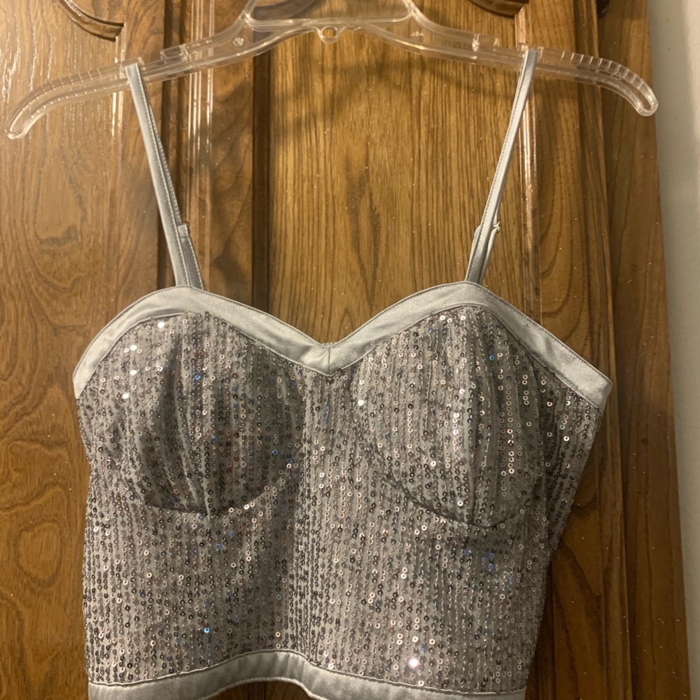 Silver Sequin Bustier Top